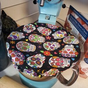 Reversible KitchenAid Mixer Mixing Bowl Cover Sugar Skulls Purple Bread Baking